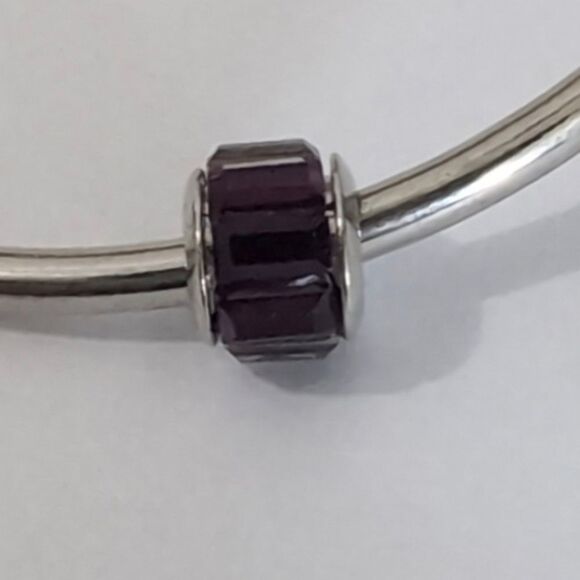 Silver Dark Purple Crystals Charm for Pandora Style Bracelet - Picture 4 of 4